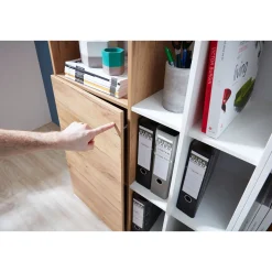 Aktenschrank Lionel mit offenen Fächern und Push-to-open Technik 85 x 120 x 40 cm weiß/Navarra-Eiche-Nachbildung