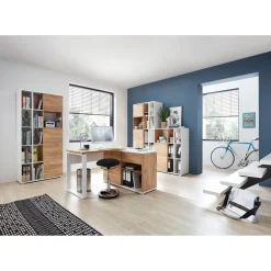 Aktenschrank Lionel mit offenen Fächern und Push-to-open Technik 85 x 120 x 40 cm weiß/Navarra-Eiche-Nachbildung