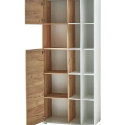 Aktenschrank Lionel mit offenen Fächern und Push-to-open Technik 85 x 197 x 40 cm weiß/Navarra-Eiche-Nachbildung