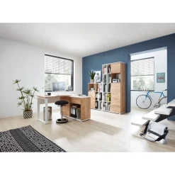 Aktenschrank Lionel mit offenen Fächern und Push-to-open Technik 85 x 197 x 40 cm weiß/Navarra-Eiche-Nachbildung