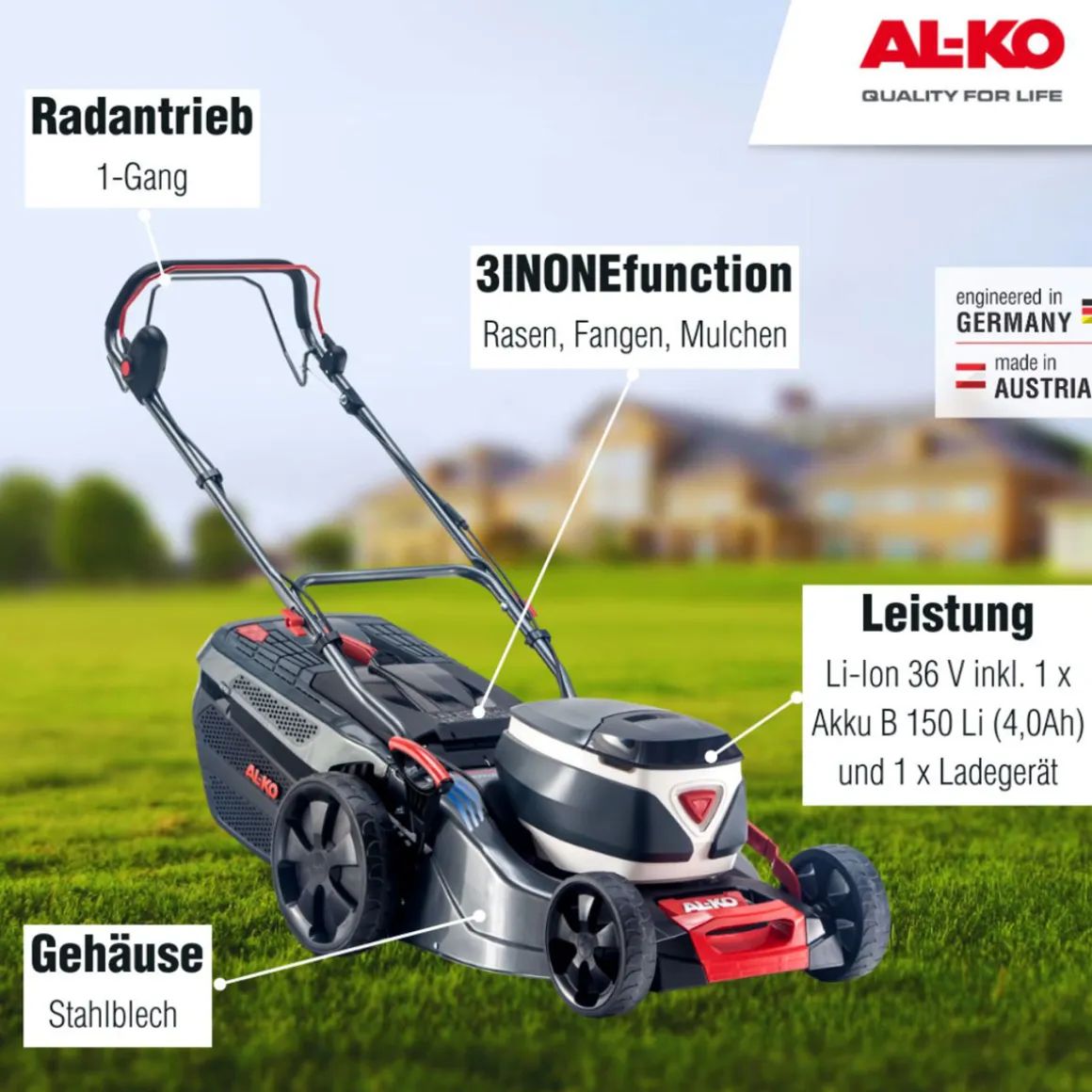 AL-KO Akku-Rasenmäher 46.2 36V Li SP Comfort inkl Akku und Ladegerät