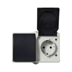 Aufputz-Schalter/Steckdosenkombination Basic Feuchtraum 2-fach grau