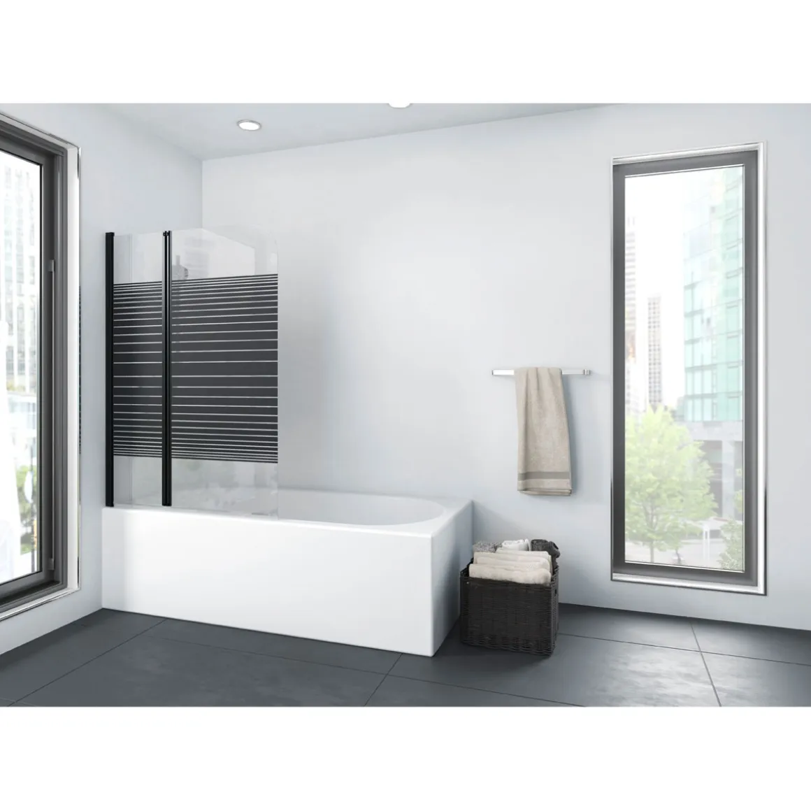 Aurlane Badewannenfaltwand Black Elegance Streifen 100 x 140 cm