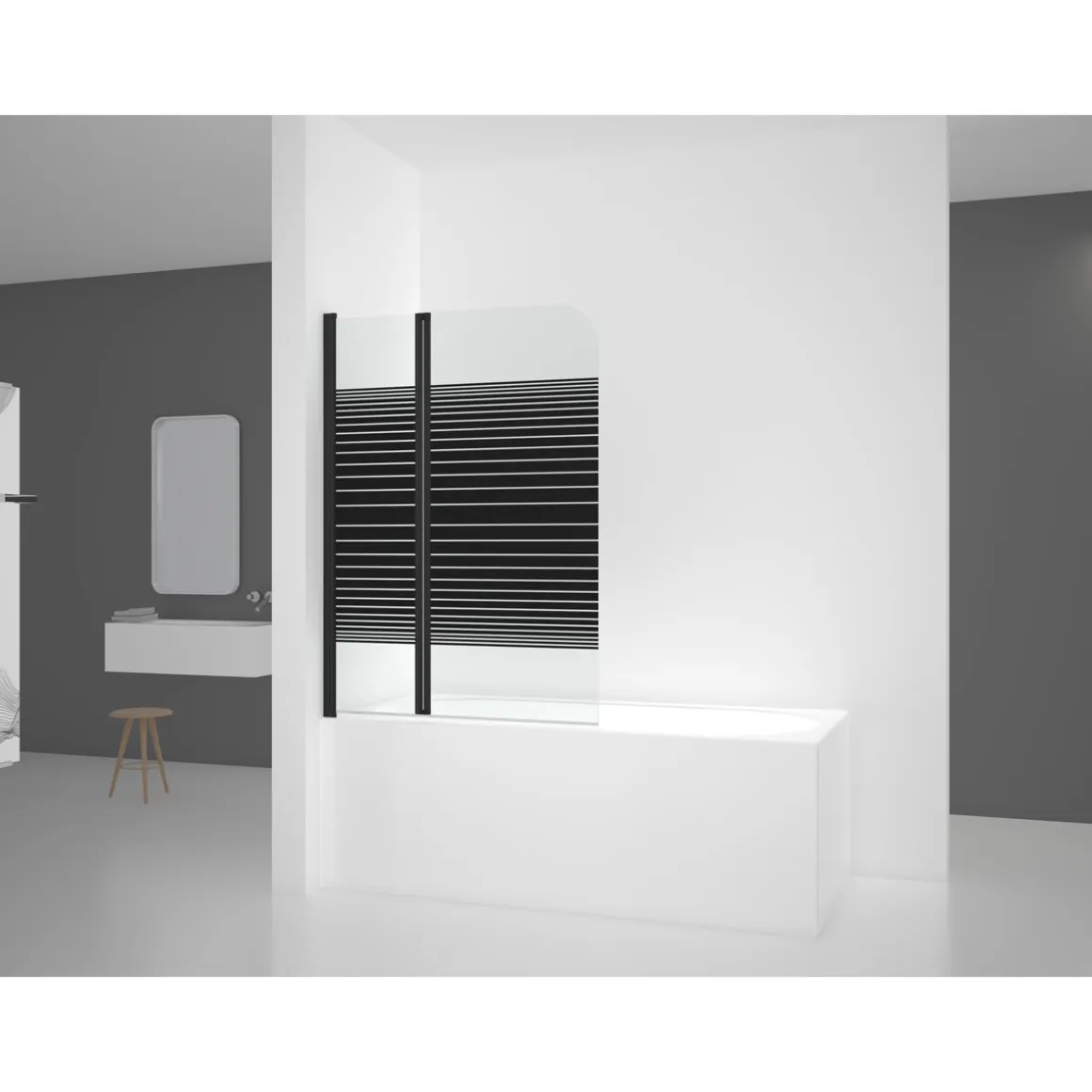 Aurlane Badewannenfaltwand Black Elegance Streifen 100 x 140 cm