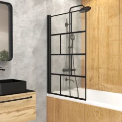 Aurlane Badewannenfaltwand Bricks schwarz 75 x 125 cm