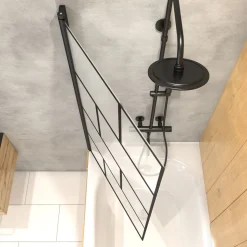 Aurlane Badewannenfaltwand Bricks schwarz 75 x 125 cm