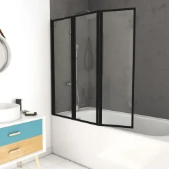 Aurlane Badewannenfaltwand Triple schwarz 125 143 cm