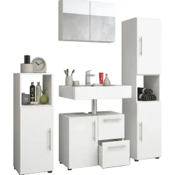 Badset Flandu mit Spiegelschrank weiß