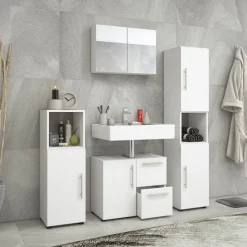 Badset Flandu mit Spiegelschrank weiß