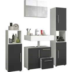 Badset Flandu mit Spiegelschrank weiß/schwarz