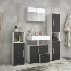 Badset Flandu mit Spiegelschrank weiß/schwarz