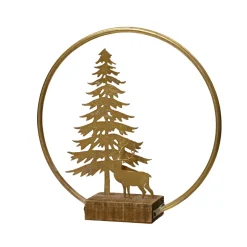 Baum mit Hirsch auf Birke Eisen gold LxBxH 7 x 28,5 x 28 cm