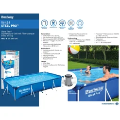 Bestway Steel Pro Frame Pool-Set mit Filterpumpe 400 x 211 x 81 cm blau eckig