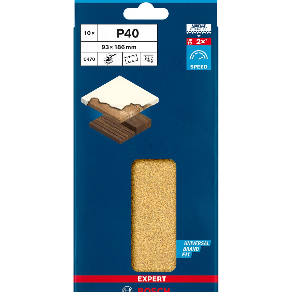 Bosch Professional Expert C470 Schleifpapier mit 8 Löchern für Schwingschleifer 93 x 186 mm G 40 10- teilig
