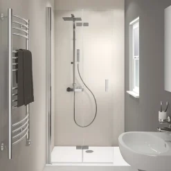 Breuer Drehfalttür Panorama alleinstehend Anschlag links alu chromeffekt grau getönt 1400 mm