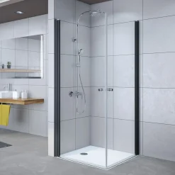 Breuer Drehtür Avanta mit Festteil für Nische Anschlag links alu chromeffekt Terrazzo 1000 mm