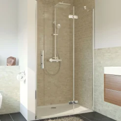 Breuer Drehtür Avanta mit Festteil für Nische Anschlag rechts alu chromeffekt Terrazzo 1000 mm