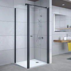 Breuer Drehtür Elana 6 für Seitenwand, Anschlag rechts, schwarz matt, Terrazzo, 800 mm