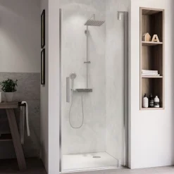 Breuer Drehtür Europa Design für Nische Anschlag rechts alu chromeffekt Klarglas 900 mm