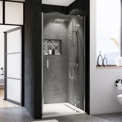 Breuer Drehtür mit Festteil Panorama für Nische, Anschlag rechts, schwarz matt, Intima, 1200 mm