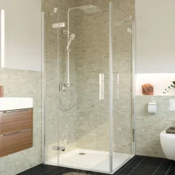 Breuer Eckeinstieg Avanta Drehtür 4-teilig alu chromeffekt Terrazzo 800/750 mm