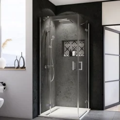 Breuer Eckeinstieg Panorama Drehtür 4-teilig, schwarz matt, Klarglas, 1000/1000 mm