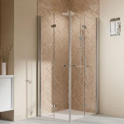 Breuer QUICK72 Elana 2.0 Eckeinstieg Drehfalttüren Alu silber matt Klarglas 900/900 mm