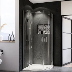 Breuer Runddusche Panorama Drehtür 4-teilig Radius 550 Alu chromeffekt Klarglas 800/900 mm