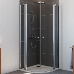 Breuer Runddusche 4-teilig Drehtür mit Festteilen, Radius 550, Alu silber matt, Klarglas, 1000 x 1000 mm