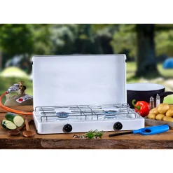 CFH Zweiflammkocher Capri inklusive Druckregler und 80 cm Gasschlauch