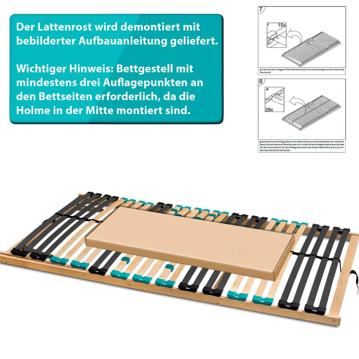 Coemo 7-Zonen Lattenrost DRÖMSON 28 Federleisten starr 90 x 200 cm