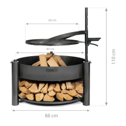 CookKing Feuerschale Montana X inkl. Holzlager & Zubehör 88x110cm Schwarz