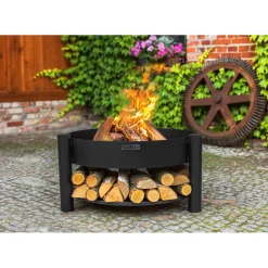 CookKing Feuerschale Montana 80 inkl. Holzlager 88x45cm Schwarz
