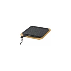 COZZE Steakpfanne gusseiserne Pfanne mit Servierbrett 33 x 33 cm wendbare mit glattern/gerilltem Boden