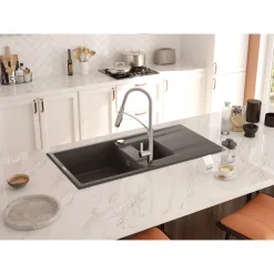 deante 1,5 Becken Granitspüle ERIDAN mit Abtropffläch anthrazit metallic