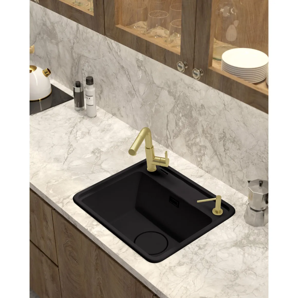 deante Granit- Einbauspüle Momi 44 x 50 cm Graphit Metallic