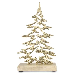 Dekobaum auf Holzsockel Aluminium 14 x 5 x 24 cm gold