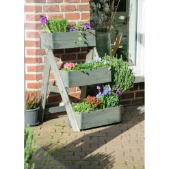 dobar Dreistufige Pflanztreppe 70 x 90 x 60 cm grau