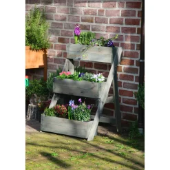 dobar Dreistufige Pflanztreppe 70 x 90 x 60 cm grau