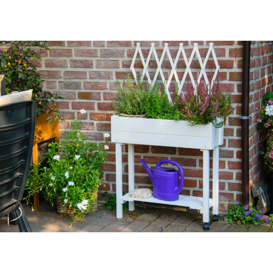 dobar Hochbeet mit Rankhilfe rollbar 79 x 130 x 28,5 cm weiß