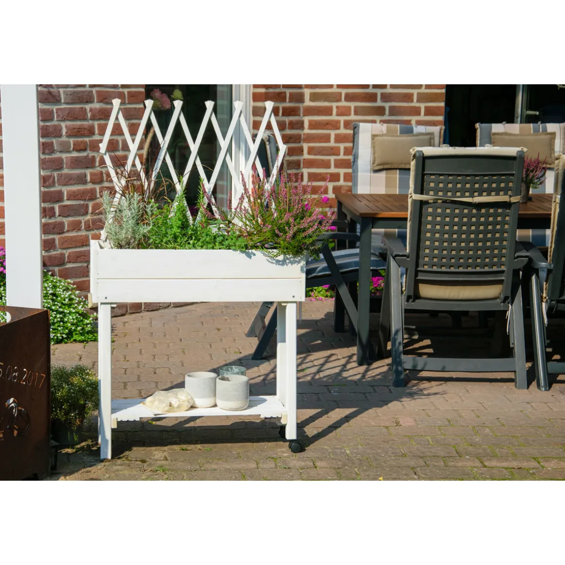 dobar Hochbeet mit Rankhilfe rollbar 79 x 130 x 28,5 cm weiß