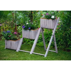 dobar Pflanztreppe ausklappbar 41 x 85 x 55 cm grau Kiefer grau