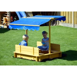 dobar Sandkasten mit schwenkbarem Dach 120 x 120 x 120 cm hellbraun