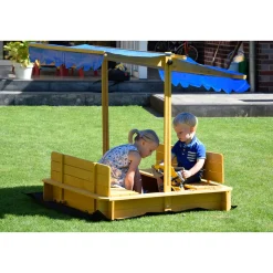 dobar Sandkasten mit schwenkbarem Dach 120 x 120 x 120 cm hellbraun