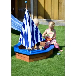 dobar Sandkasten Schiff-Form 180 x 96 x 125 cm blau-weiß gestreift