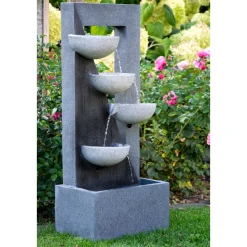 dobar XL Design-Gartenbrunnen mit LEDs 40 x 92 x 25 cm grau