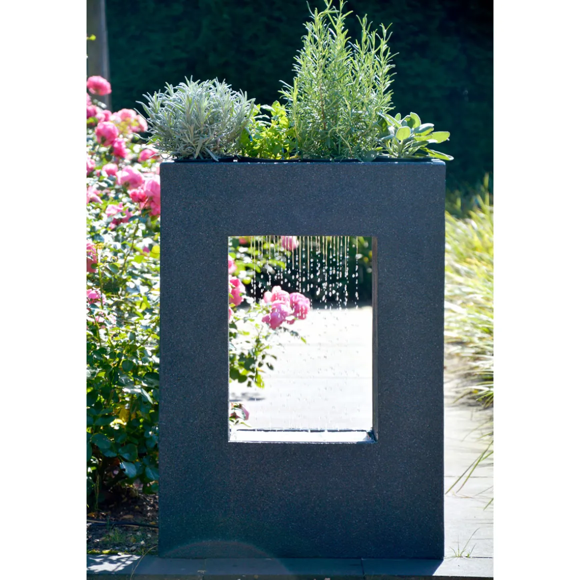 dobar XL Design-Gartenbrunnen mit Pflanzkasten 76 x 54,5 x 19 cm dunkelgrau