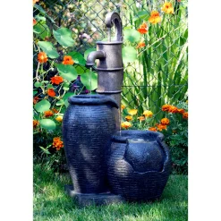 dobar XL Design-Gartenbrunnen mit LEDs 84 x 38,5 x 47,5 cm braun