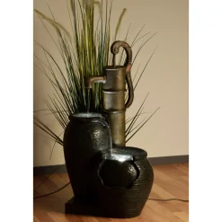 dobar XL Design-Gartenbrunnen mit LEDs 84 x 38,5 x 47,5 cm braun