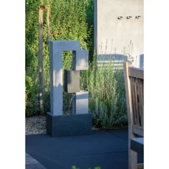 dobar XL Design-Gartenbrunnen mit LEDs 21,5 x 90,5 x 40,5 cm grau